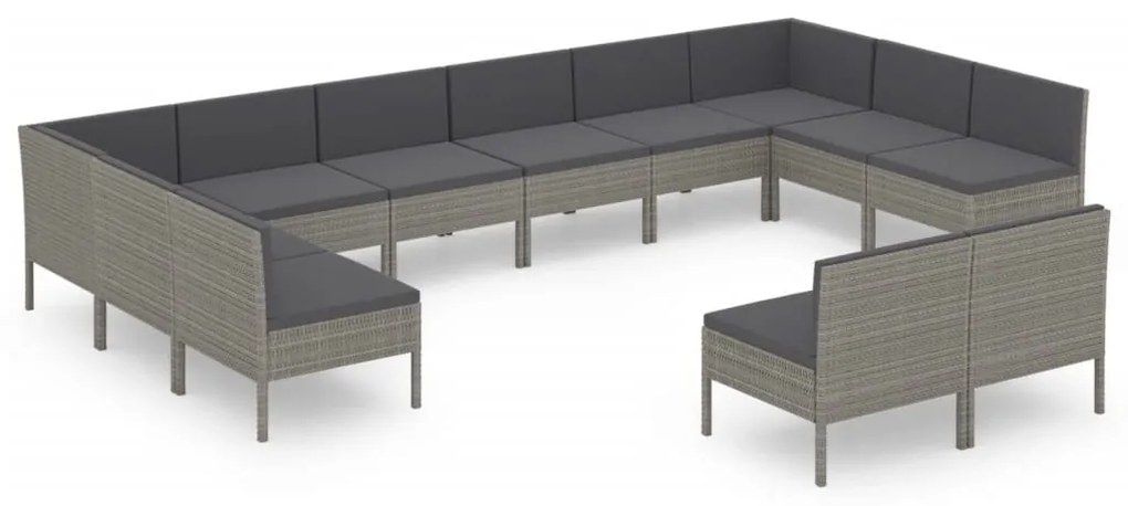 Set Divani da Giardino 12 pz con Cuscini in Polyrattan Grigio