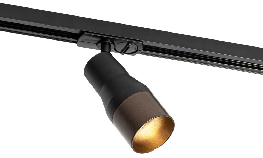 Sistema di illuminazione a binario moderno con 5 faretti nero con bronzo scuro 1 fase - Iconic Kohua