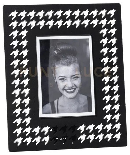 Portafoto di design pied de poule grande nero in ferro e polimetilm...