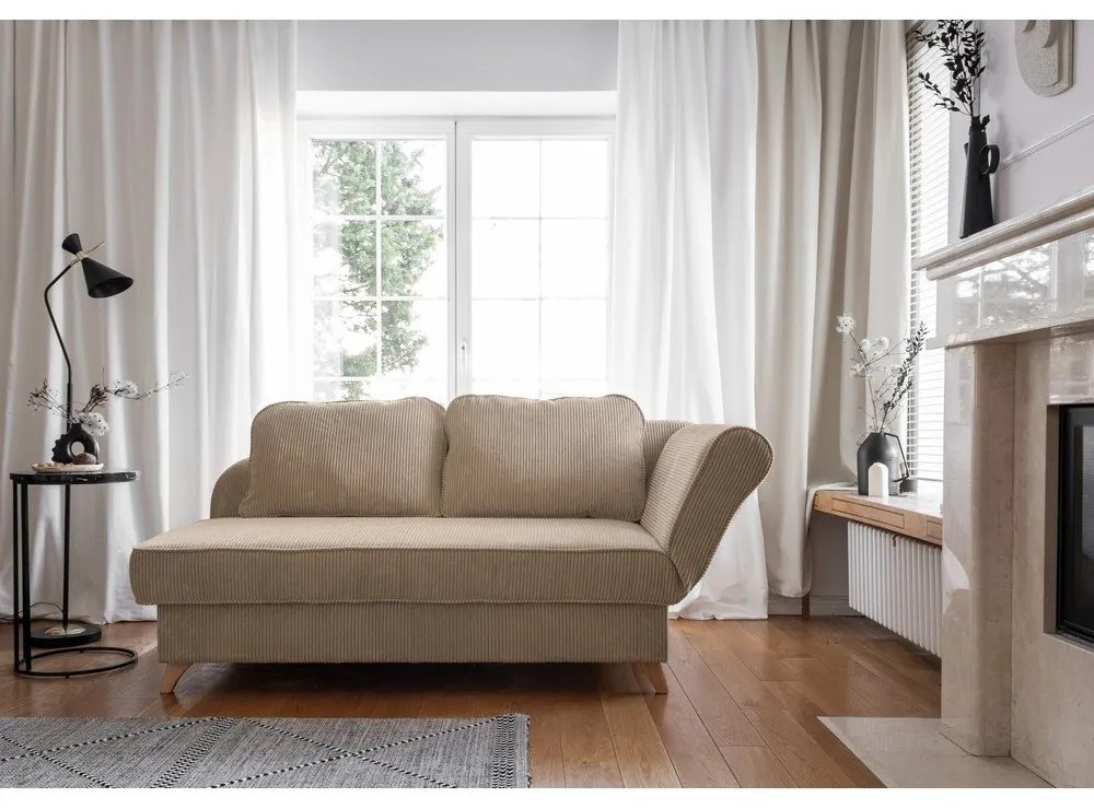 Chaise longue grigio tortora (con penisola a destra) con rivestimento in velluto a coste Chic Charlotte – Miuform