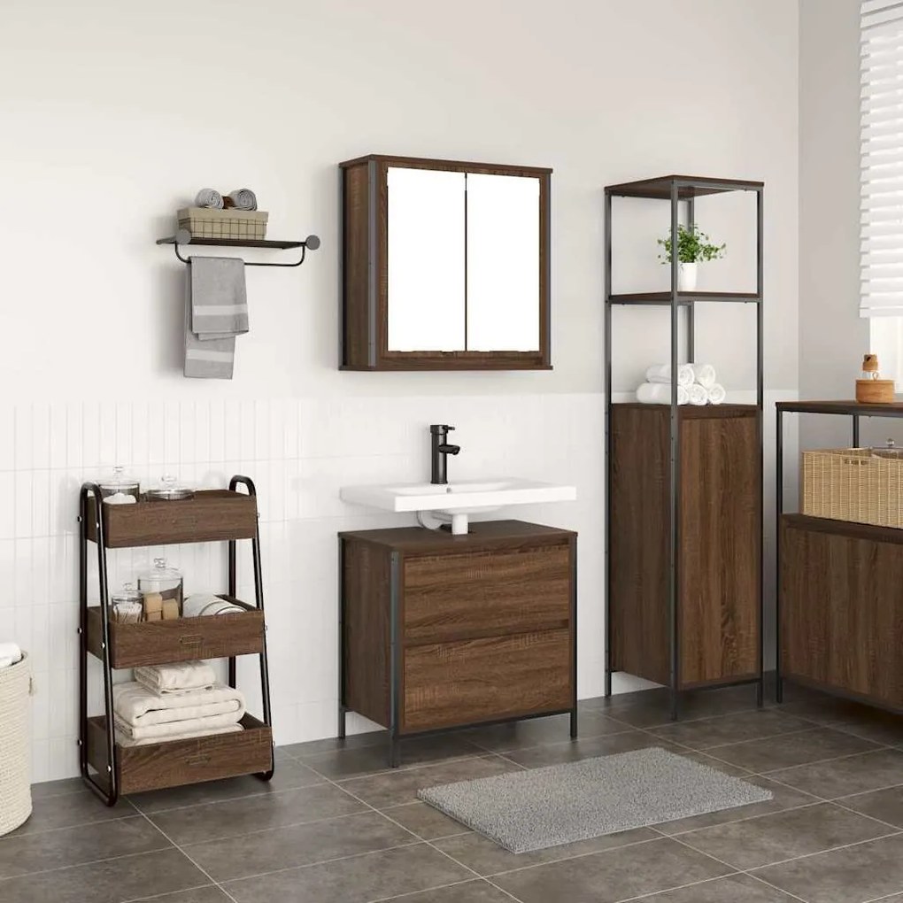 Set Mobili Da Bagno 2 Pz Rovere Marrone İn Legno Multistrato /