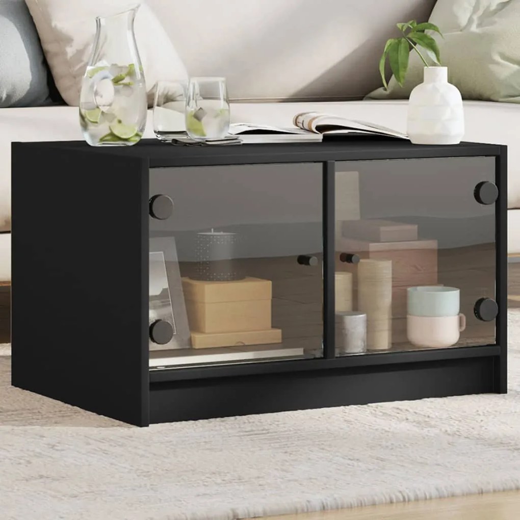 Tavolino Da Salotto Con Ante İn Vetro Nero 68x50x42 Cm /