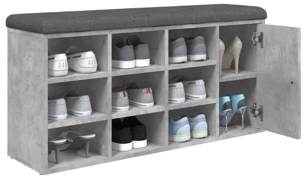 Panca porta scarpe grigio cemento 102x32x50cm legno multistrato