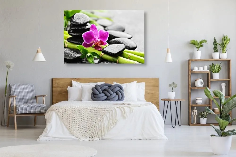 Stampa su tela – Natura morta Spa con orchidea viola