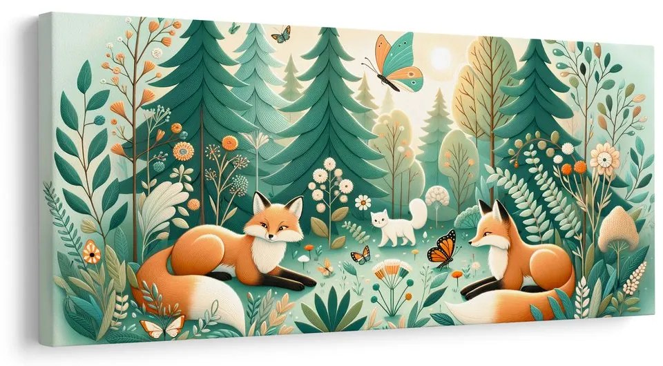 Quadro su tela – Volpi e farfalle nella natura