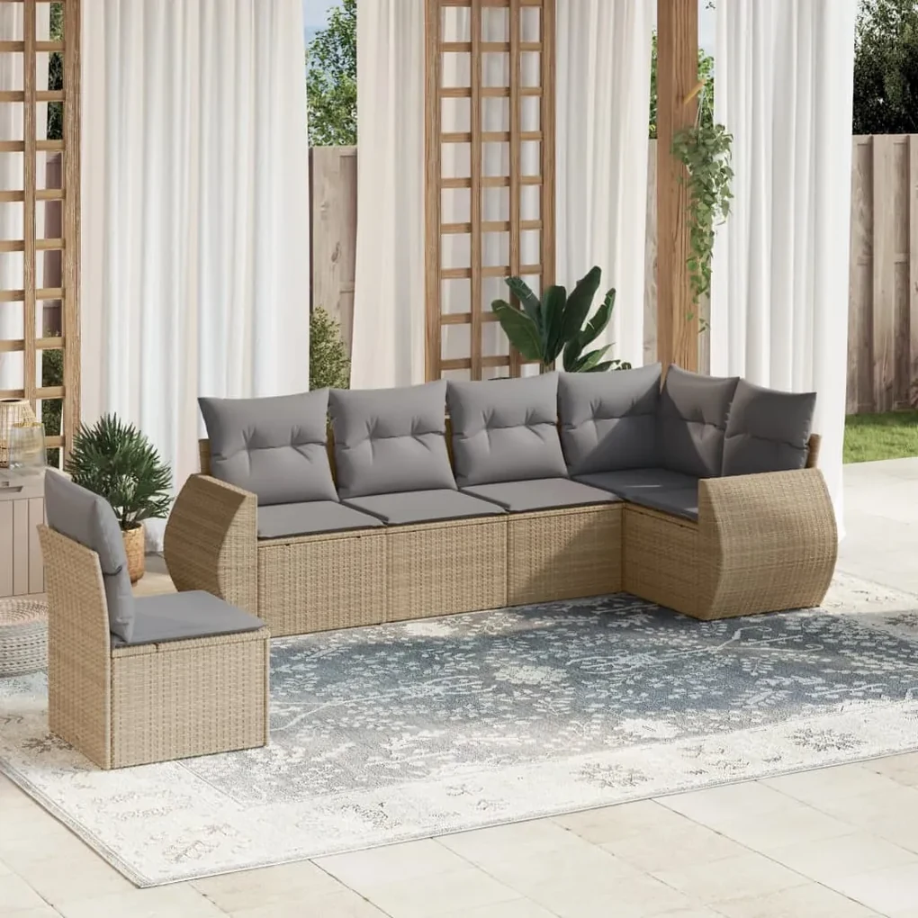 Set divano da giardino 6 pz con cuscini beige in polyrattan