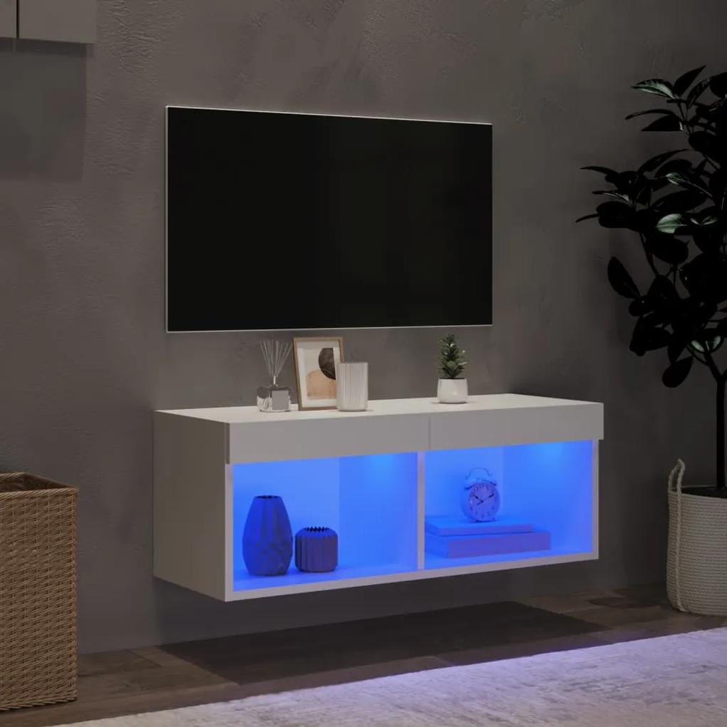 Mobile Porta TV con Luci LED Bianco 80x30x30 cm