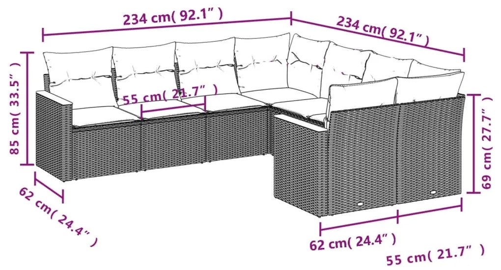 Set divano da giardino 8 pz con cuscini beige in polyrattan