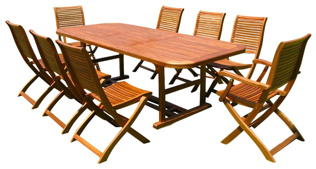 TURRIS - set tavolo in legno massiccio di acacia cm 150/200 x 90 x 74 h con 6 sedie e 2 poltrone Mulier