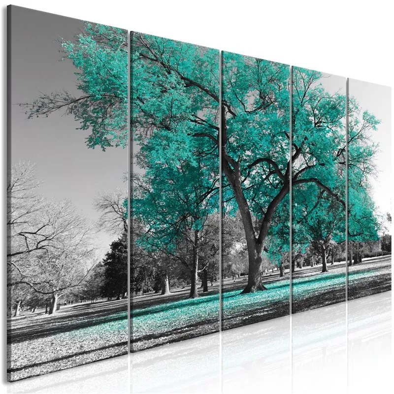 Quadro Autumn in the Park (5 Parts) Narrow Turquoise  Colore Turchese, Dimensioni e Misure 225x90