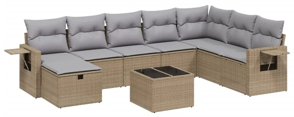 Set divano da giardino 9 pz con cuscini beige misto polyrattan