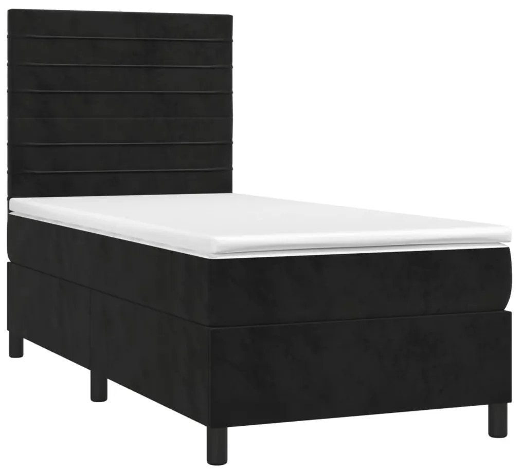 Letto a molle con materasso e led nero 80x200 cm in velluto