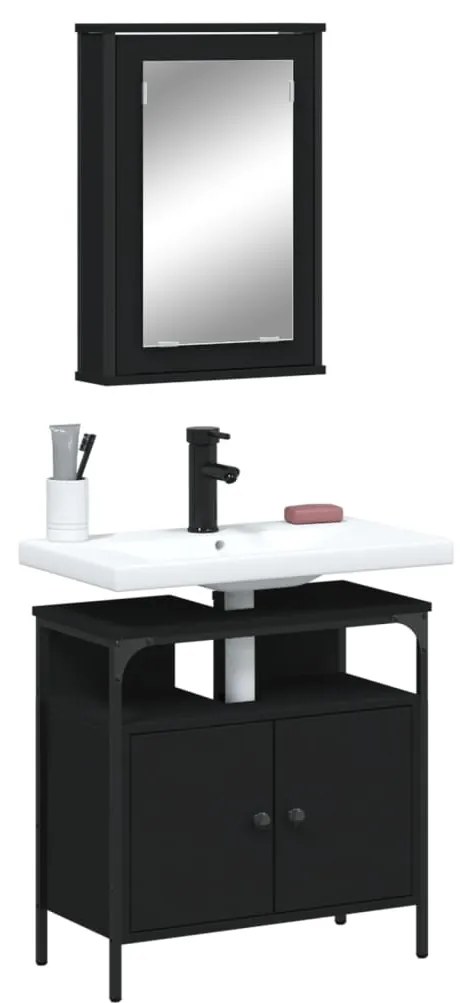 Set Mobili Da Bagno 2 Pz Nero İn Legno Multistrato /