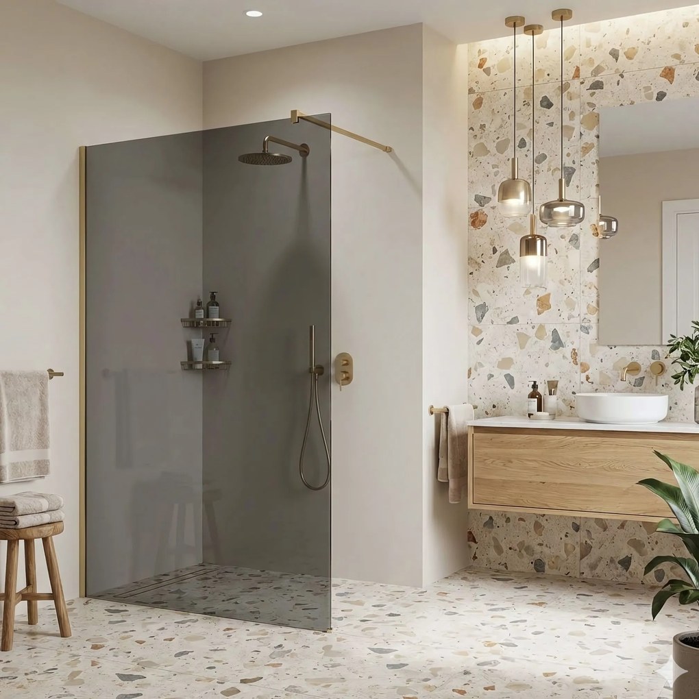 Parete doccia Rea Flexi Grey / Brush Gold 90