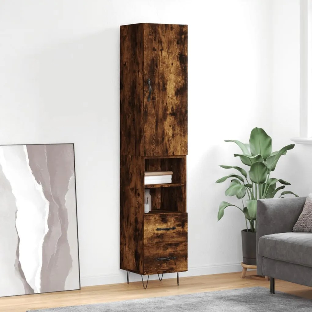 Credenza Rovere Fumo 34,5x34x180 Cm İn Legno Multistrato /