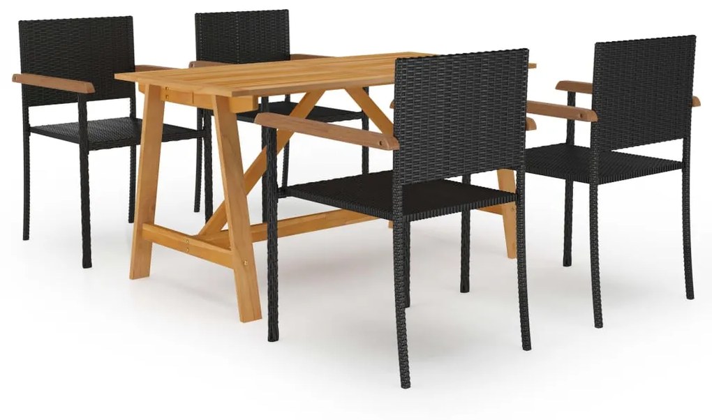 Set mobili da pranzo per giardino 5 pz nero