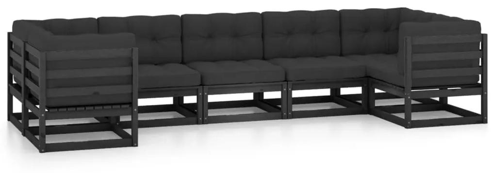 Set divani da giardino 7 pz con cuscini massello di pino nero