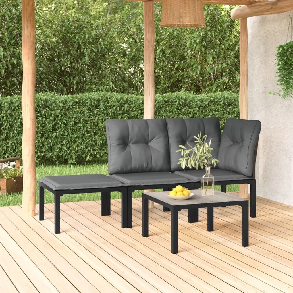 Set salotto da giardino 4 pz nero e grigio in polyrattan