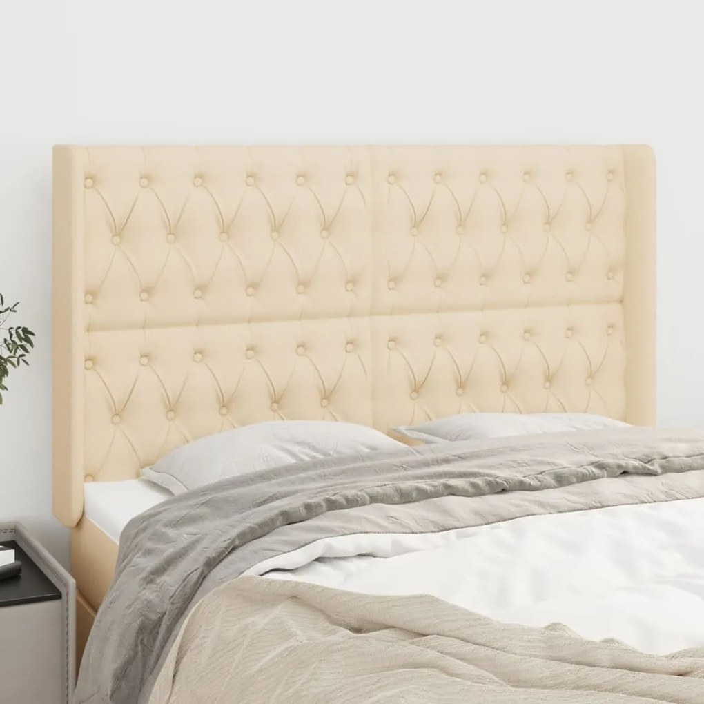 Testiera Ad Orecchio Crema 163x16x118/128 Cm İn Tessuto /