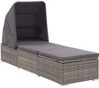 Lettino Prendisole con Tettuccio e Cuscino in Polyrattan Grigio cod mxl 6728