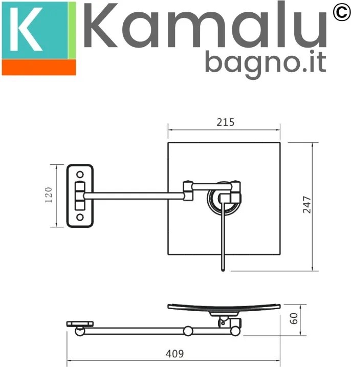 Specchio ingranditore rettangolare 20x22cm con finitura lucida | - KAMALU