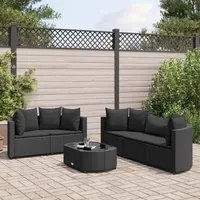 Set Divano da Giardino 6 pz con Cuscini Nero in Polyrattan 3308419