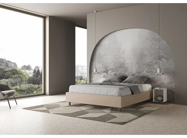 Letto matrimoniale con rete imbottito 160x190 similpelle tortora Azelia