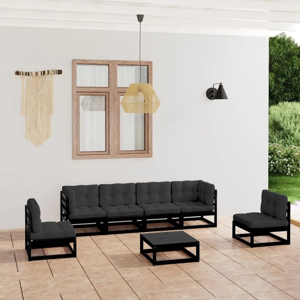 Set Divani da Giardino 7 pz con Cuscini Legno Massello di Pino