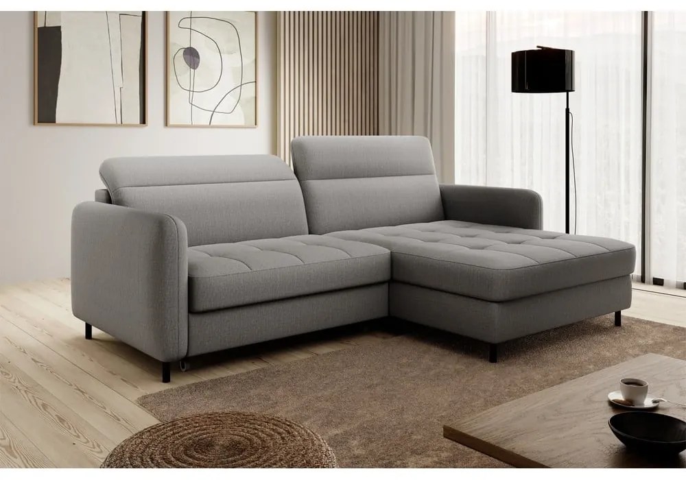 Divano angolare grigio allungabile/con contenitore (con penisola a destra/con chaise lounge) e rivestimento in velluto Gomsi – ELTAP