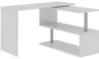 Scrivania Dascagn, Scrittoio angolare porta PC, Tavolo multiuso per ufficio, Scrivania salvaspazio multiposizione, 100% Made in Italy, cm 120x50h75, Bianco lucido