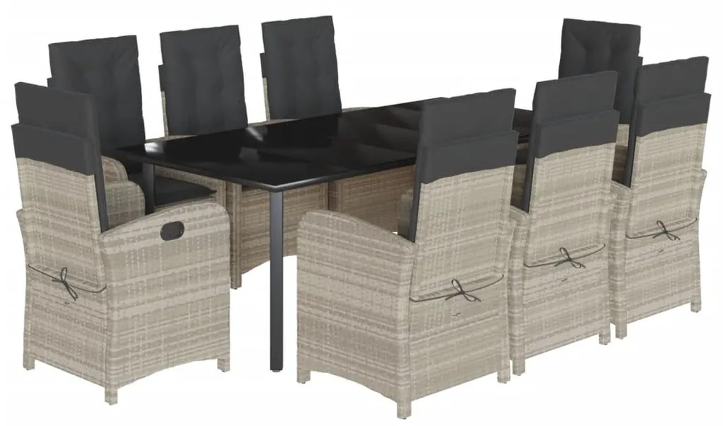 Set pranzo da giardino 9pz con cuscini grigio chiaro polyrattan