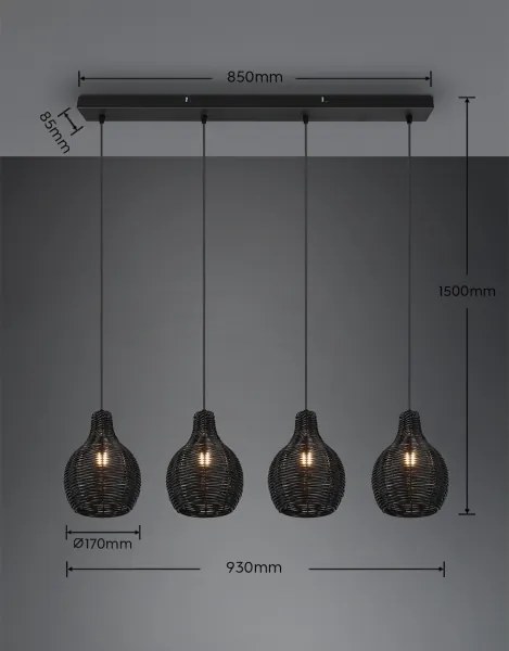 Reality - Lampadario sospeso con cavo SPROUT 4xE14/30W/230V nero/rattan