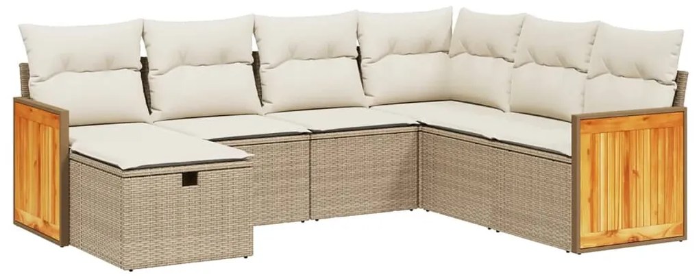 Set Divani da Giardino 7 pz con Cuscini Beige in Polyrattan