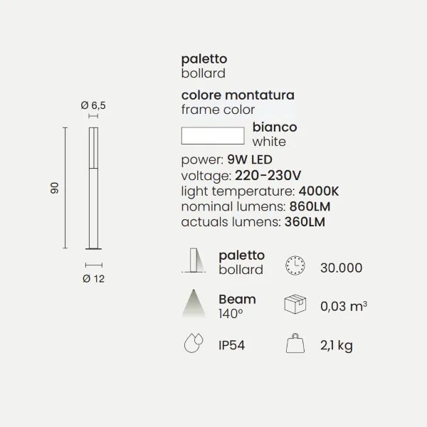 Paletto per esterni a LED in alluminio Bianco TOMMY H90 cm