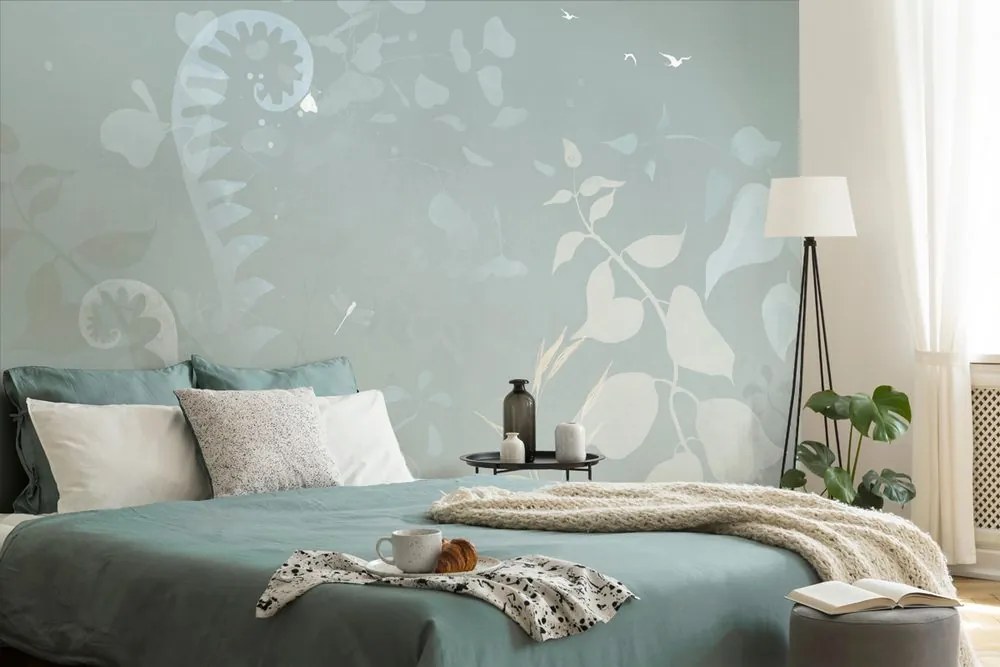 Carta da parati autoadesiva – Natura morta vegetale astratta in blu-grigio