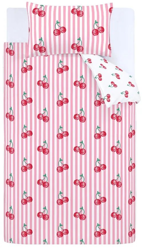 Set copripiumino e federa bianco e rosa per letto singolo 135x200 cm Disco Cherries Stripes – Catherine Lansfield
