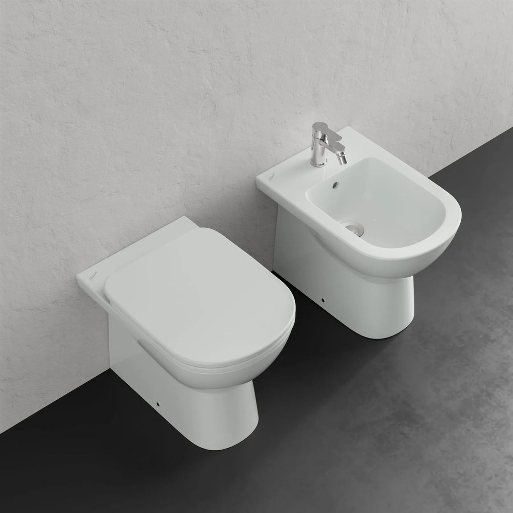 Dolomite Gemma 2 Coppia Sanitari Filo Muro a Pavimento Bidet e Vaso con Sedile Rallentato Bianco Lucido