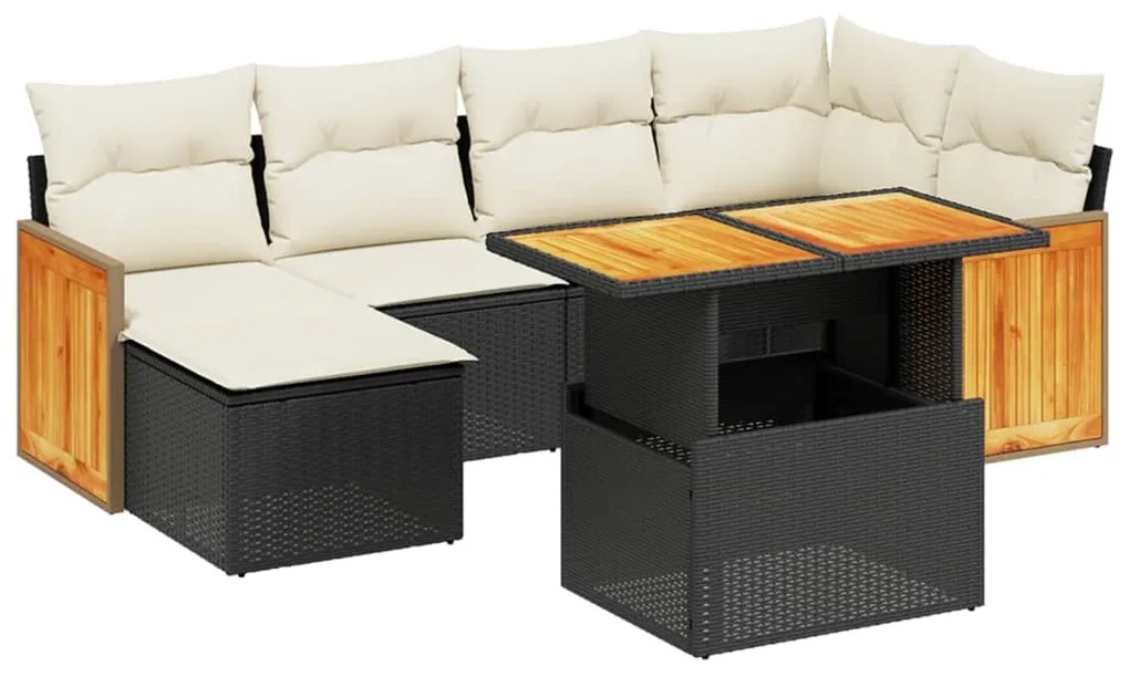 Set divani da giardino con cuscini 7pz nero polyrattan