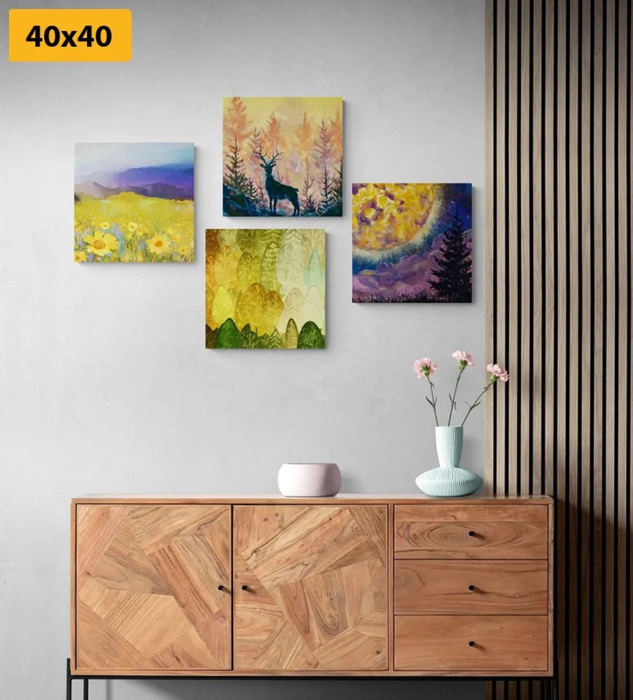 Set di quadri – Storia di un cervo in imitazione di pittura a olio