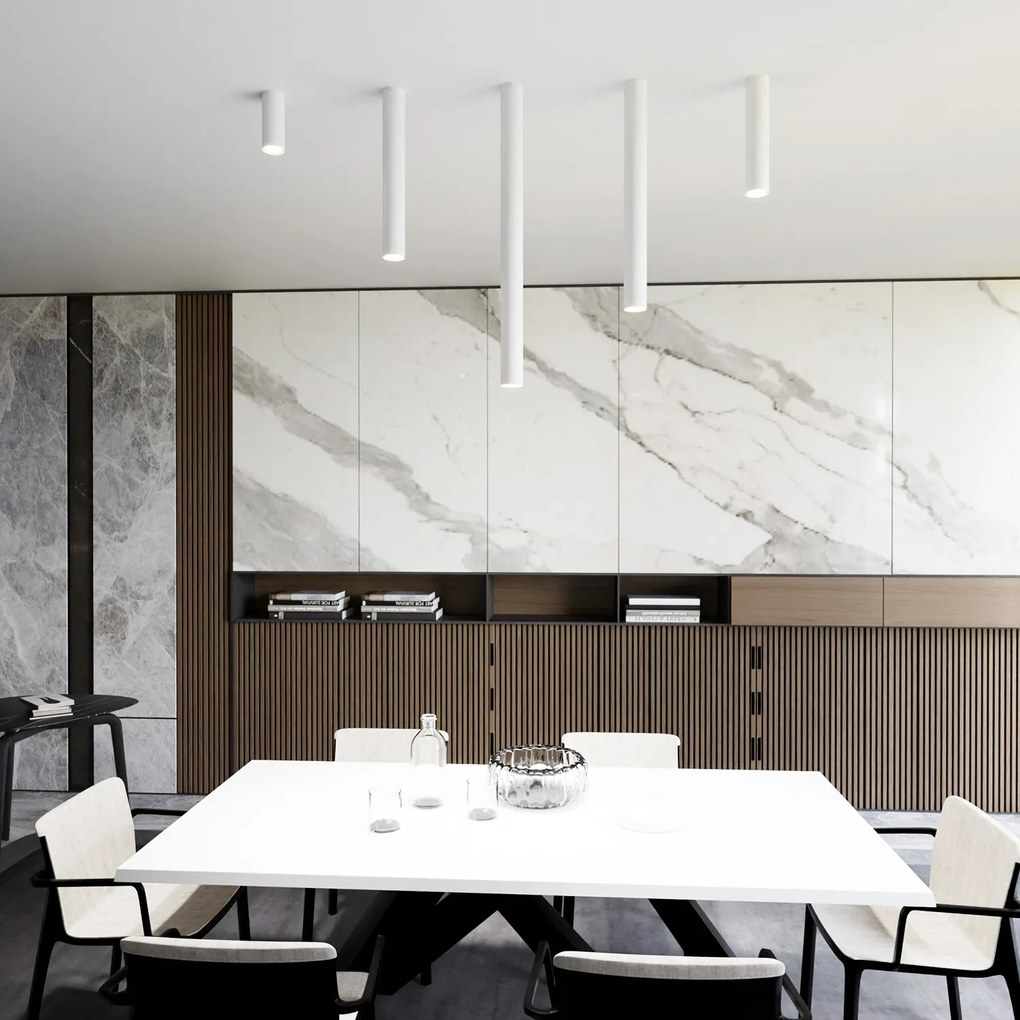 Plafoniera Moderna Faretto Marduk 1 Luce Acciaio Bianco 80 Cm