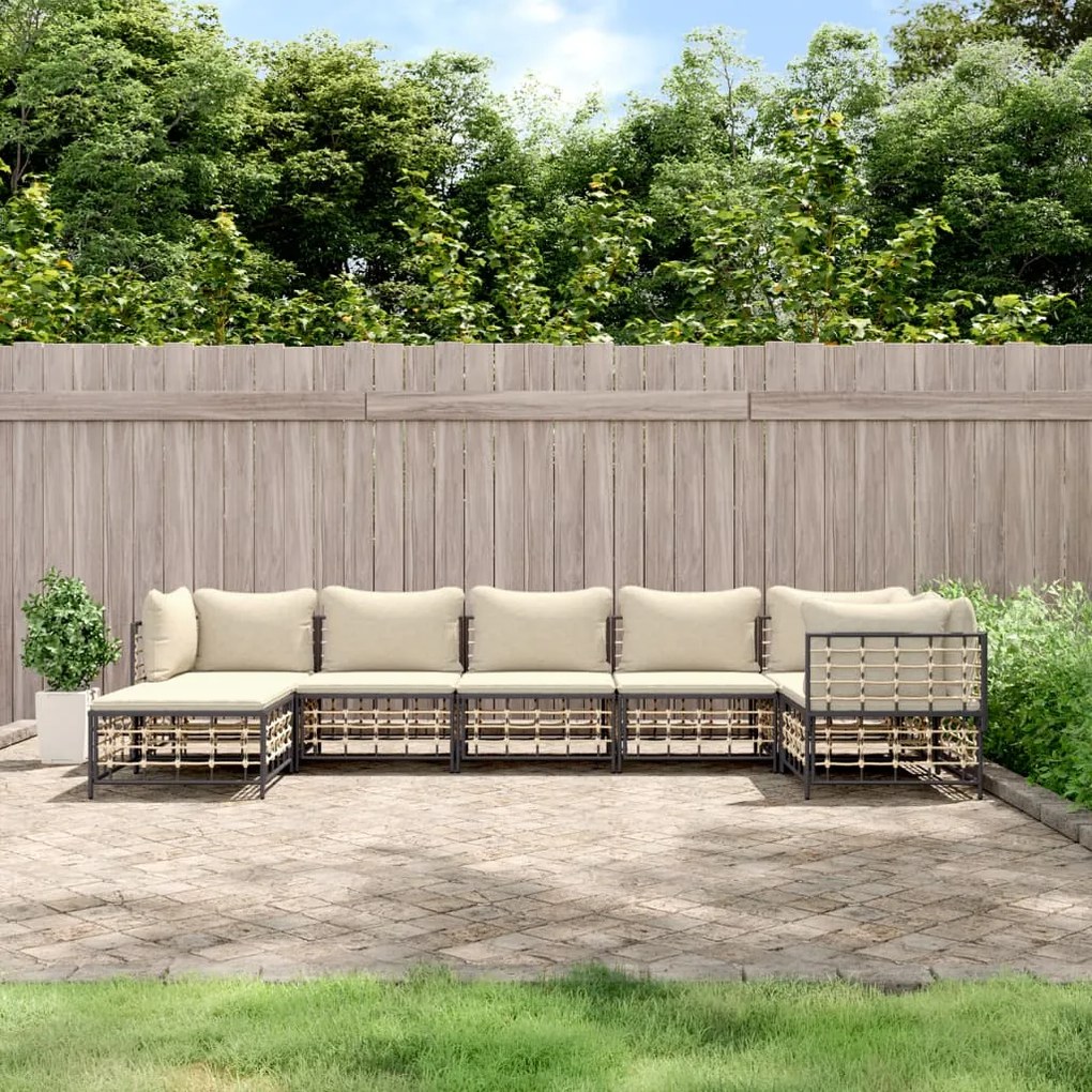 Set divani da giardino 7 pz con cuscini antracite in polyrattan