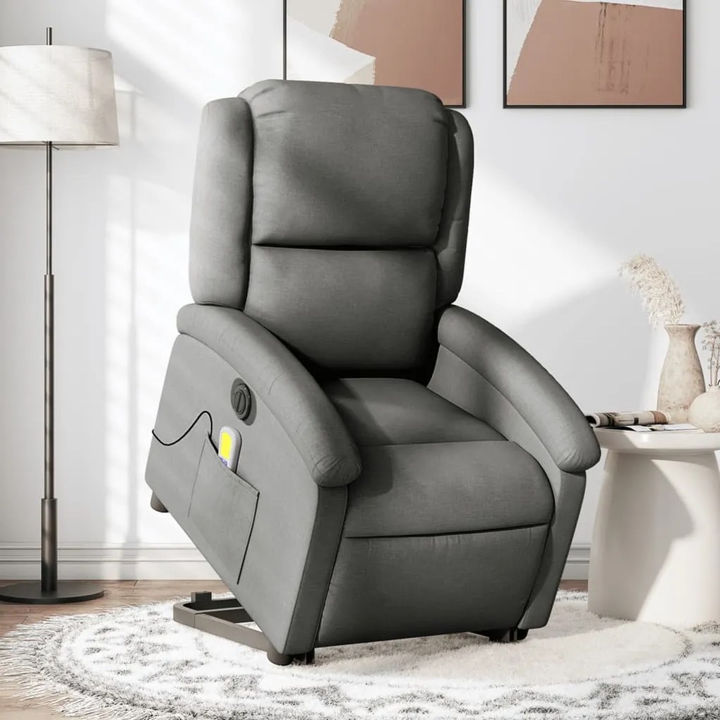 Poltrona Alzapersona Massaggi Elettrica Grigio Scuro Tessuto /