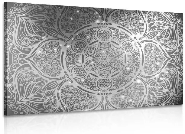 Stampa su tela – Mandala indiana con sfondo galattico in bianco e nero