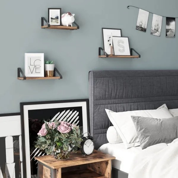 Set di 3 mensole da parete SHELFY marrone/nero