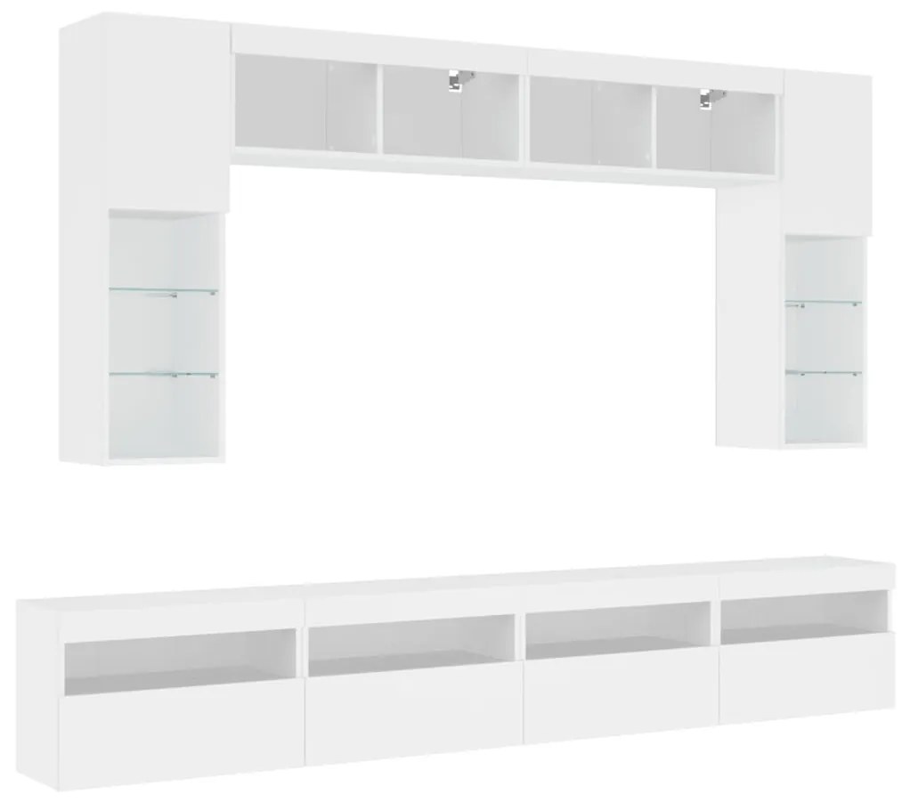 Set mobili tv a muro 8 pz con luci led bianco