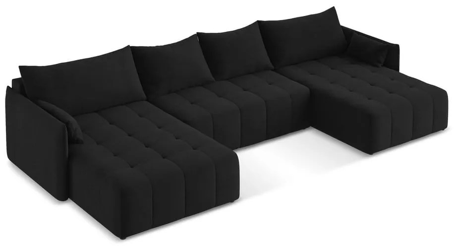 Divano angolare nero allungabile/con contenitore (a U) Moku – Makamii