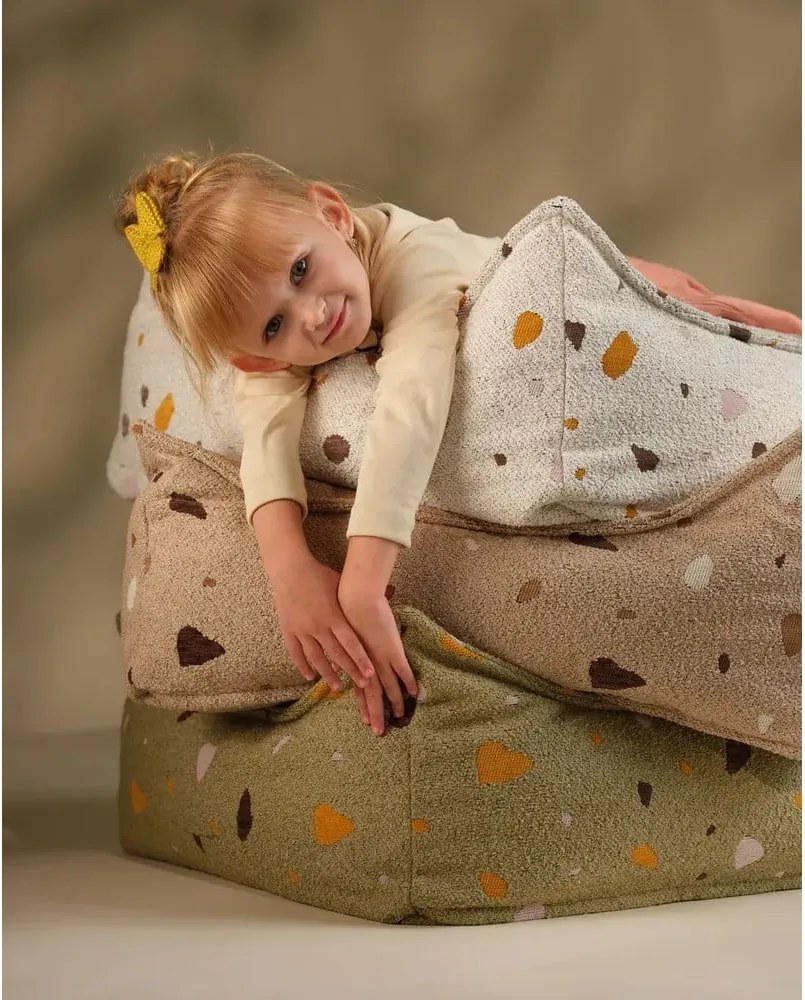 Pouf a sacco per bambini verde con rivestimento in bouclé e ciniglia Terrazzo Square – Wigiwama