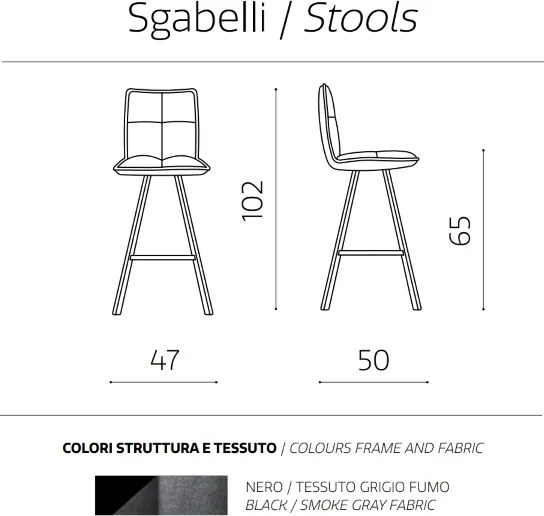 Sgabello cucina tessuto Grigio Fumo - bar SILA 2 sgabelli
