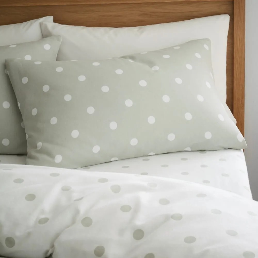 Set copripiumino e federa bianco e verde in flanella per letto matrimoniale e per letto esteso 230x220 cm Polka Dot – Catherine Lansfield
