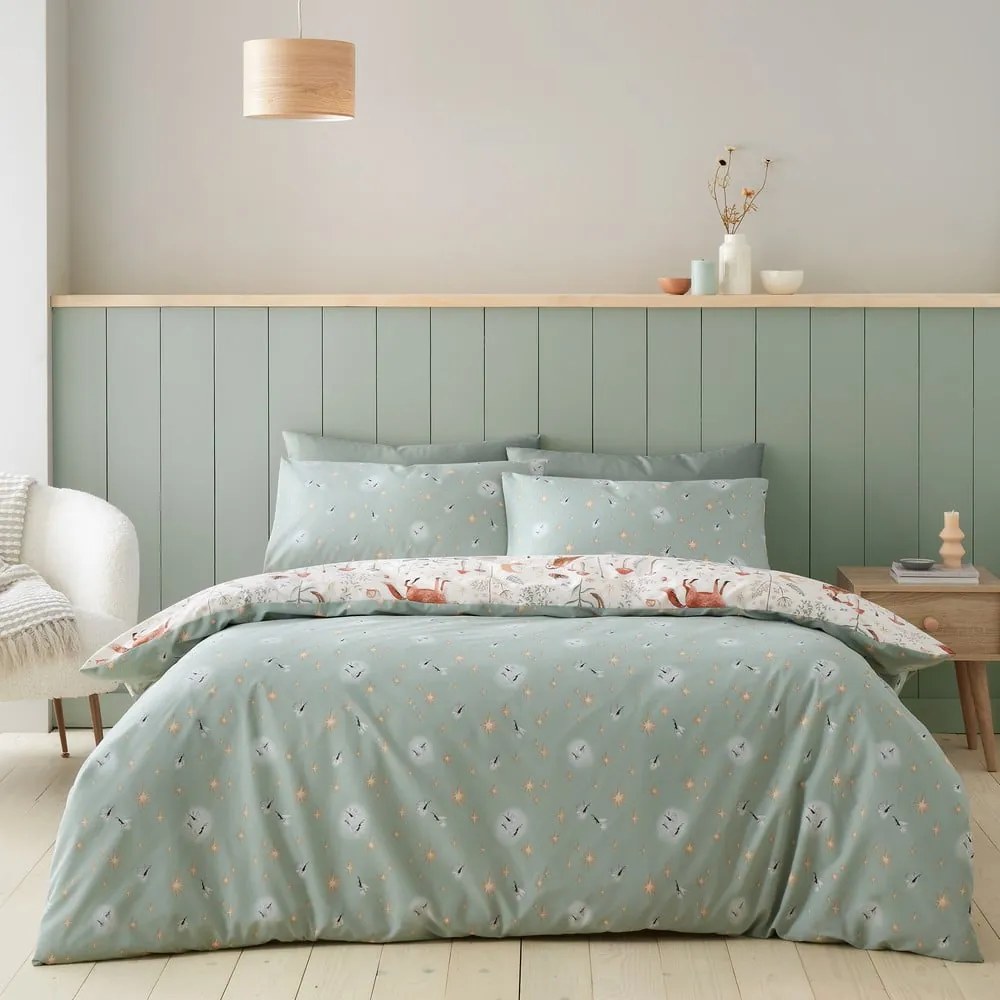 Biancheria da letto beige-verde per letto matrimoniale 200x200 cm Enchanted Twilight Animals - Catherine Lansfield